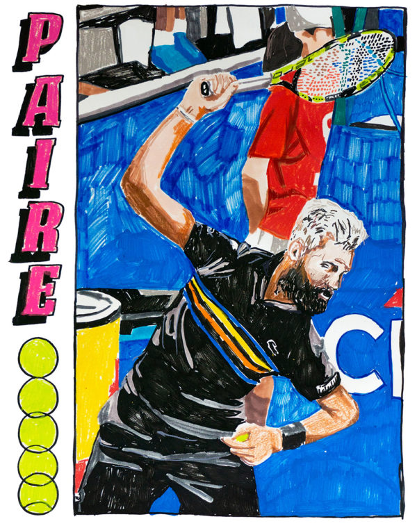 A Benoit Paire trading card by Adrian Mangel for Racquet No. 15.