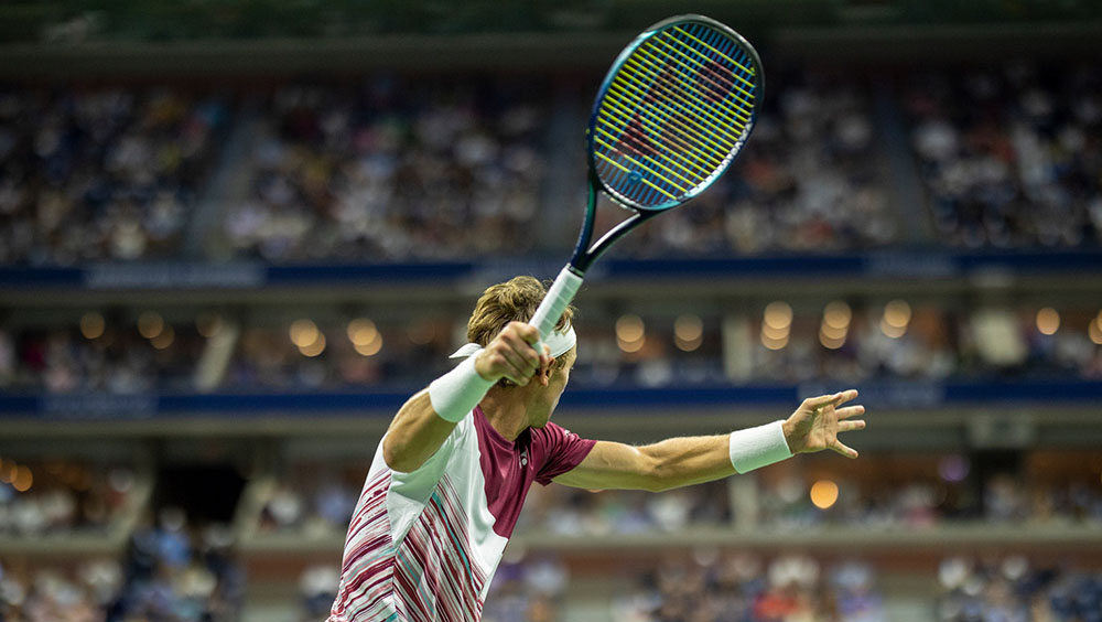 Casper Ruud displays his dangerous forehand in the US Open final. (Getty)