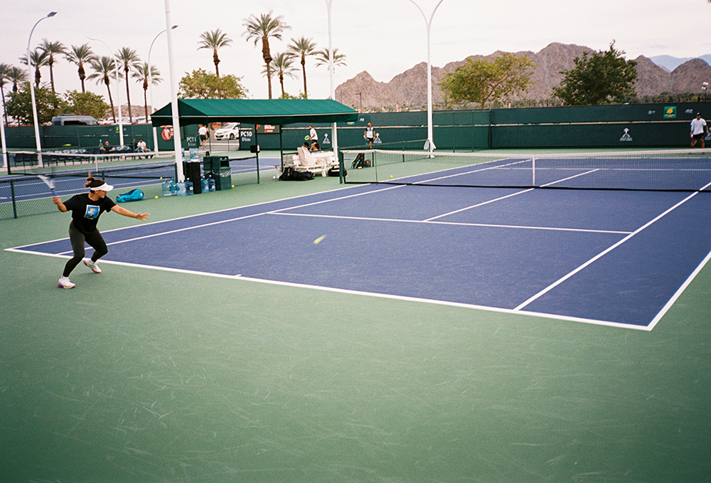Bibi murders forehands during practice at Indian Wells. (David Bartholow)