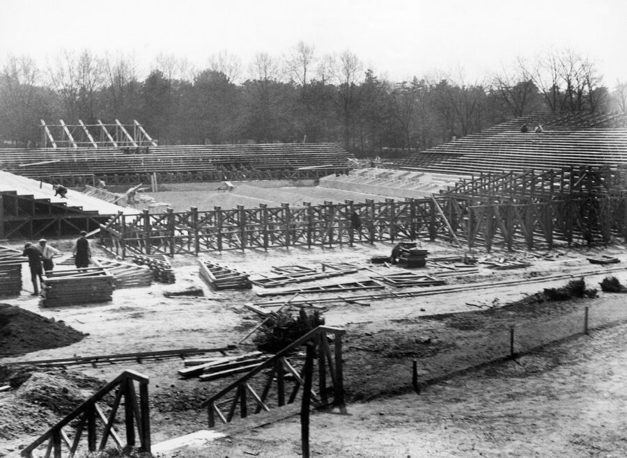 Stade Roland-Garros under construction, 1928. (Getty)